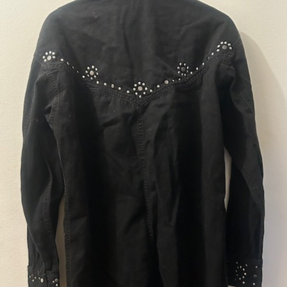 Free People We The Free Sleek Black Denim Silver Studded Distressed Dress NEW - Picture 15 of 16